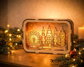 Geschichtete Holz London Skyline Light Box, Big Ben Eye Nachtlicht, Reise Dekor Lampe