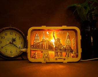 New York Skyline Holz Licht Box, Schichtholz Nachtlampe, Reise Dekor