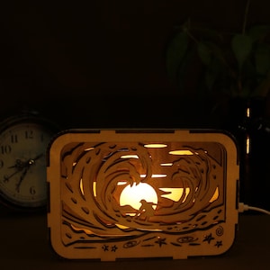 Surfer Lightbox: Handmade Wooden Wave Scene, Beach House Decor