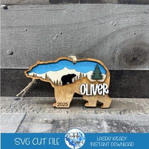 Layered Mountain Bear Ornament SVG | Laser Cut File (Digital Download)