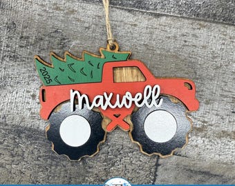 Monster Truck Christmas Ornament SVG | Personalized Truck Cut File (Digital Download)