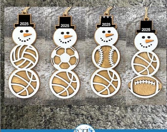Paquete de archivos SVG para adornos de muñeco de nieve deportivos / Diseño de doble bola (Descarga digital)
