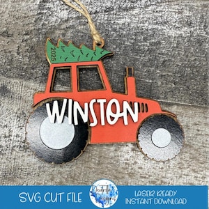 Tractor Ornament SVG | Big Truck SVG | Christmas Ornament Cut File | Red Tractor Cut File | Kids Ornament SVG | Construction