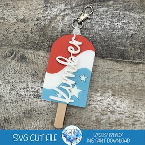 Summer Bag Tag SVG | Popsicle Keychain SVG | Popsicle Bag Tag Cut File | Patriotic Cut File