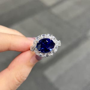 4.7 Carat Engagement ring, lab blue sapphire ring, blue gemstone, oval cut gemstone, September birthstone