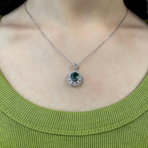 Oval Emerald Necklace 925 Sterling Silver,White Gold Genuine Lab Emerald Jewellery,May Birthstone Pendant,Anniversary Birthday Gifts for Her