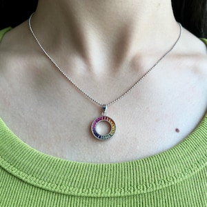 Rainbow Sapphire Necklace,Gemstone Donut Pendant Necklace,Sterling Silver Multi-Color Sapphire Necklace,Minimalist Lab Sapphire Necklace