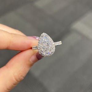 3 Carats cubic zirconia zircon ring, Pear cut, engagement ring, halo ring, sterling silver, zircon gold ring Pave ring