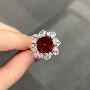 5 Carat cushion cut ruby Engagement Ring  Halo Wedding Ring  Ruby Promise Ring Handmade Anniversary Ring Gift for Women