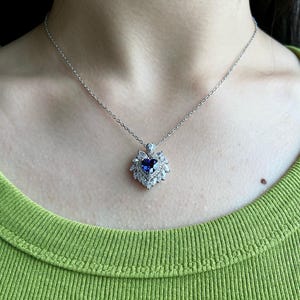 1.7 Carats Lab Grown Heart Shaped Sapphire Necklace,Royal Blue Sapphire Heart Pendant,925 Sterling Silver Blue Heart Necklace For Women