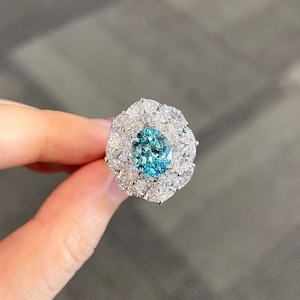 4.5 Carat Oval Blue Paraiba Tourmaline Engagement Ring,Elegant Paraiba Tourmaline Silver Ring,Ice Blue Paraiba Gemstone,Handmade Ring