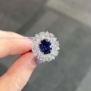 2.3 Carat Oval Blue Spinel Ring,Lab Grown Spinel Ring,925 Sterling Silver Art Deco Ring,Cobalt spinel Gemstone Ring,Cocktail Ring