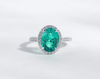 2,5 CT Oval Cut Lab Grown Smaragd & CZ Halo Vintage Verlobungsring, 925 Sterling Silber Versprechen Hochzeitsjubiläum Geschenk