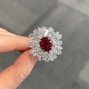 3.75 Carats Oval Cut Ruby Wedding Ring,Unique Red Ruby Ring,July Birthstone Promise Ring,Solid 14K White Gold Ring,Anniversary Gift