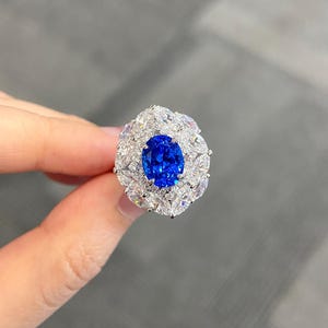 Anel de noivado vintage com espinélio de cobalto: anel de compromisso retrô em ouro branco 14K