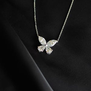 3.6 TCW Marquise and Pear Necklace Diamond Butterfly Necklace, 9k White Gold Butterfly Necklace, Dainty Butterfly Necklace, IGI Certificate