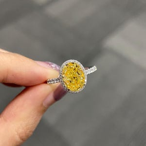 3 Carats cubic zirconia Yellow Zircon Promise Ring,Oval Cut Yellow Zircon Solitaire Ring,925 Sterling Silver halo ring,Hand crafted