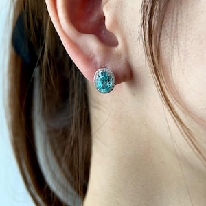 4.2 Carat Oval Cut Paraiba Tourmaline Earrings,Oval Pave Cut 925 Silver Lab Grown Gemstone Jewelry,Neon Blue Paraiba Dainty Earrings