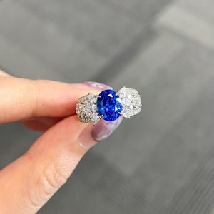 2.4 Carat Blue Spinel Engagement Ring Vintage Art Deco Sterling Silver Blue Spinel Gemstone Statement Ring Cobalt Blue Spinel Promise Ring