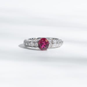 1 Carat Oval Cut Lab Grown Ruby Engagement Ring, Hidden Zircon Halo Shank Half Eternity Handcrafted Band, July Birthstone Anniversary Ring