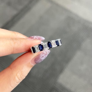 3.8 Carat Unique sapphire wedding band for men stacking eternity ring,silver September birthstone ring