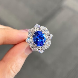 3 Carat Oval Lab Spinel Ring,925 Sterling Silver Art Deco Ring,Blue Spinel Cocktail Ring,Dainty Blue Engagement or Birthstone Jewelry