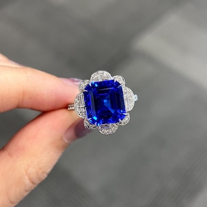7 Carat Huge Emerald Cut Cobalt Spinel Magnificent Cocktail Ring, Art Deco Cobalt Spinel Engagement Ring, Anniversary Gift for Wife