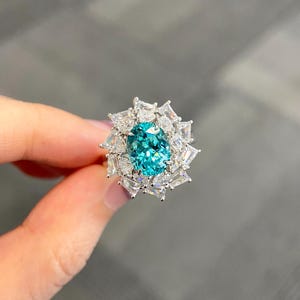 4.6 carat Oval Paraiba Tourmaline Engagement Ring Green Tourmaline Ring, October Birthstone Promise Ring