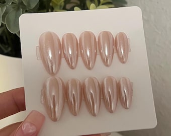 Nude-Pink Glazed Donut Nails | Hailey Bieber Inspired | Handmade Reusable Press On Nails