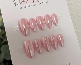 Cotton Candy Glazed Donut Nails | Hailey Bieber Inspired | Pink Chrome | Handmade Reusable Press On Nails