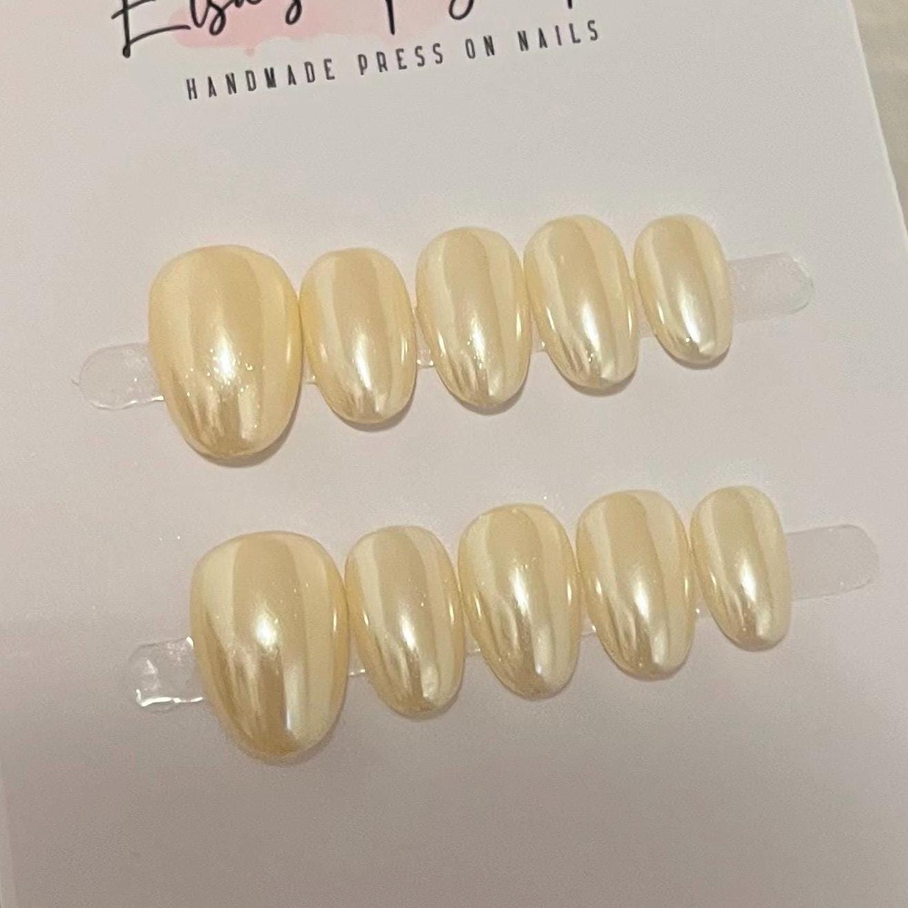 Pale Yellow Glazed Donut Nails | Hailey Bieber Inspired | Yellow Chrome | Handmade Reusable Press On Nails