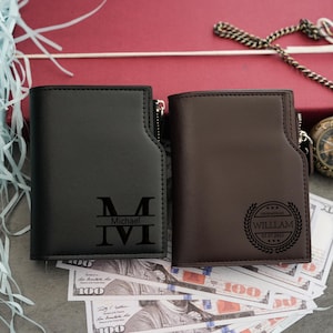 Benutzerdefinierte Leder Herren Brieftasche für Papa, personalisierte Brieftasche mit Gravur mit Namen, Vatertagsgeschenk, Geschenk für Jahrestag, Geschenk für Ehemann, Geburtstagsgeschenk