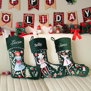 Benutzerdefinierte Samt Weihnachtsstrumpf mit gestickten Namen, personalisierte Nussknacker Weihnachtsstrümpfe