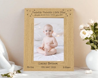 Marco de fotos personalizado para recién nacidos, recuerdo, marco de fotos para bebé, marco de fotos Twinkle Twinkle con información de nacimiento, regalo para nuevos padres, anuncio de nacimiento