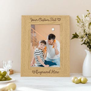 Custom Wood Photo Frame, Engraved Picture Frame Gift, Bespoke Engraving French Oak Frame, Personalised Home Decor for Any Occasion