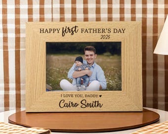 Custom First Father's Day Photo Frame, Personalized Father's Day, New Dad Picture Frame Engraved Gift, Father’s Day Gift, Papa Gif