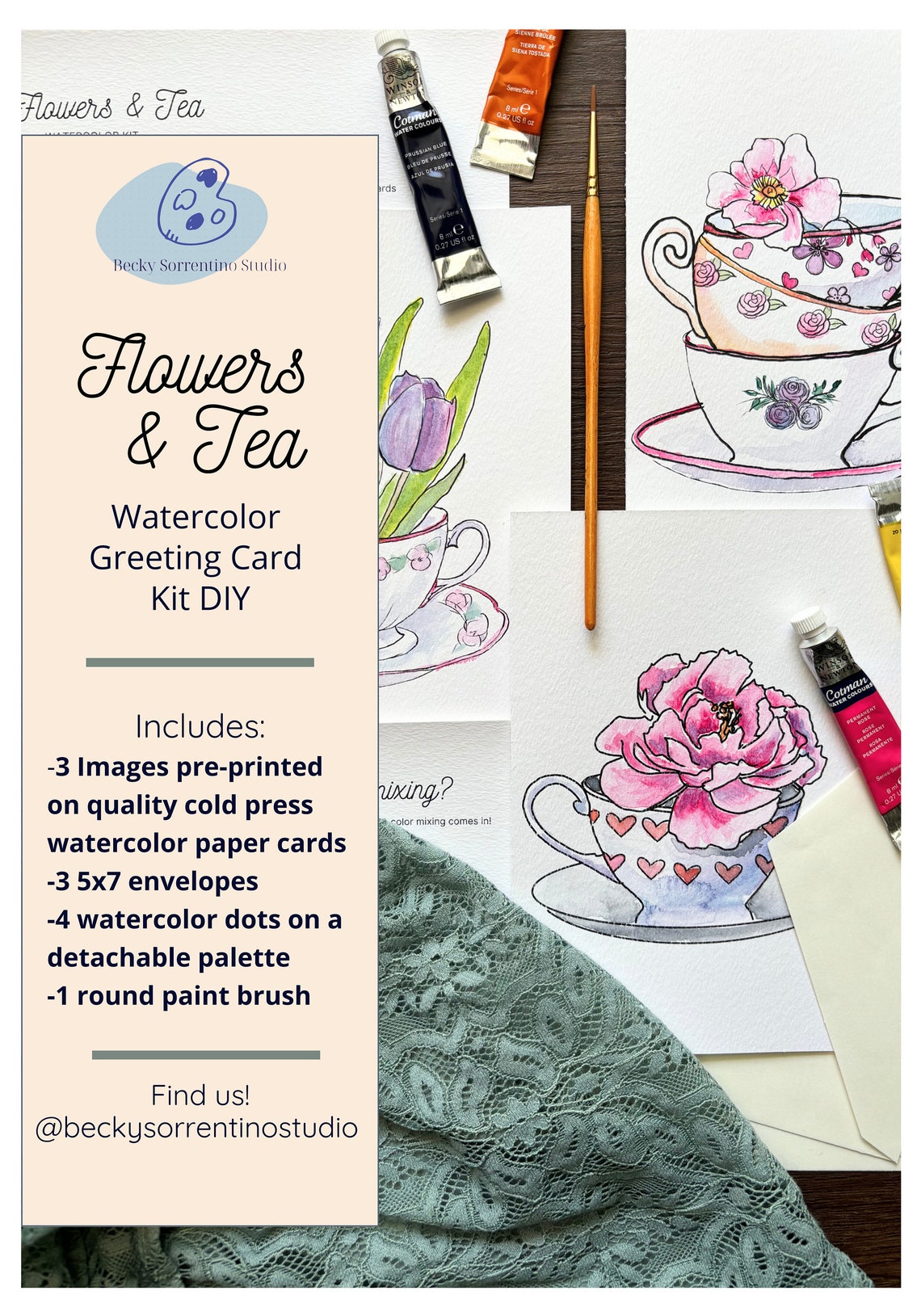 DIY Watercolor Kit; Flowers & Tea, Set of 3 Cards, 5x7 - Etsy