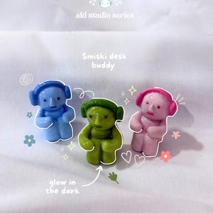 Smiski Figurine Sitting with Headphones Desk Buddy | Handmade Polymer Clay