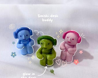 Smiski Figurine Sitting with Headphones Desk Buddy | Handmade Polymer Clay