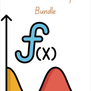 May include: A blue and black illustration of a function, f(x), with a graph showing two bell curves, one yellow and one red.