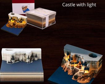 3D Memo Pad - Transparent Non-Sticky Notes, 3x3  Creative Castle Design with Light | Perfect for Office, School, and Arts & Crafts