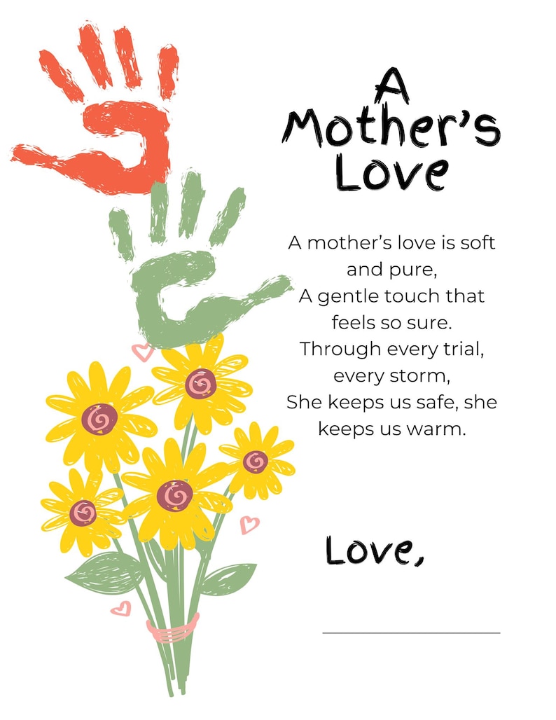 Mother Poem Printable, A Mother Love Poem, Printable Mom Gift, Gift for ...