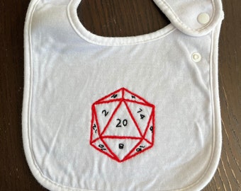 D20 Baby Bib - Hand Embroidered