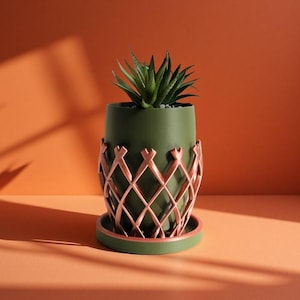 Decorative Planter with Drip tray – Modern Lattice Design – Indoor Plant Holder with Drainage – Shelf & Desk Decor – OINKS Design House