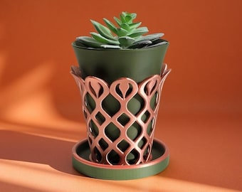 Modern 4-Inch Planter with Tray – Decorative Indoor Plant Pot with Drainage – Great for Succulents, Herbs, or Small Plants – Home Décor Gift
