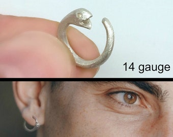 Huggie ouroboros hoop 14G earring, snake eating tail earrings, dragon hoops, snake hoop earrings, 925 silver mens earrings E195NXS 14G