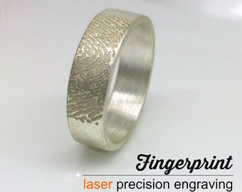 Custom fingerprint wedding band, sterling silver ring, engraved your fingerprint, custom silver men's wedding band, add your finger print