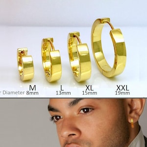 Gold hoop earrings,  solar yellow gold hoops, men&#39;s earrings, gold hoop earrings small, gold hoop earrings medium, polished shiny finish