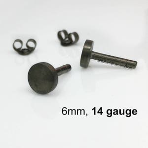 Black 14G stud earrings for men, gauged post earrings for stretched ear piercing, round ear cartilage stud, stretched ear hole, 420Matte-14G