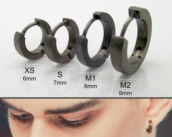 Men's black huggie hoop earrings, black spectrum, hoop earrings for guys, small hoop earrings for cartilage